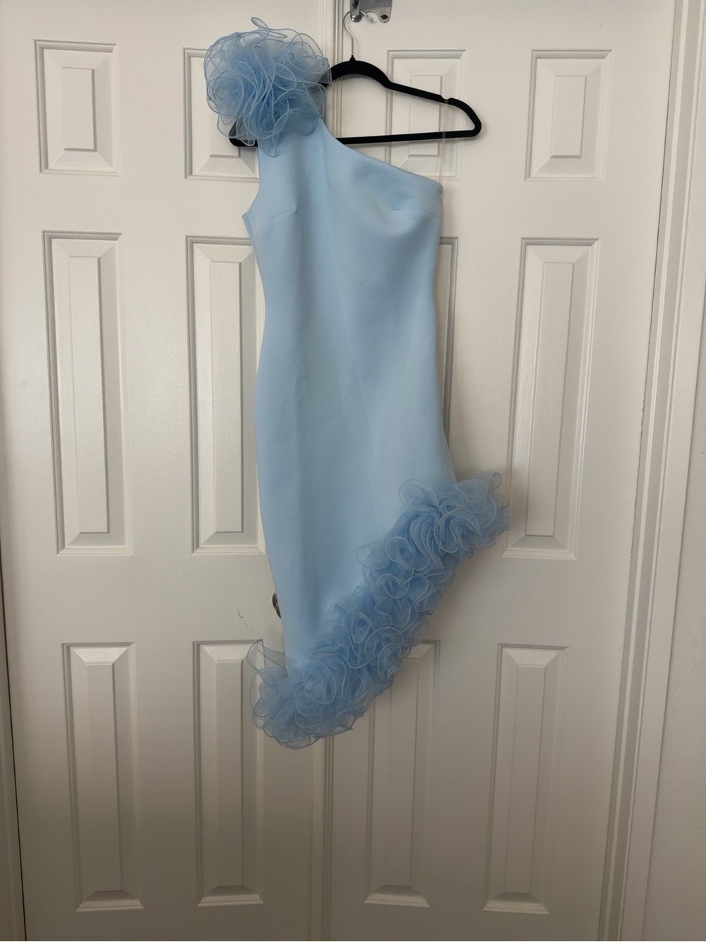 Light Blue One-Shoulder Ruffle Hem Dress - Picture 2 of 13